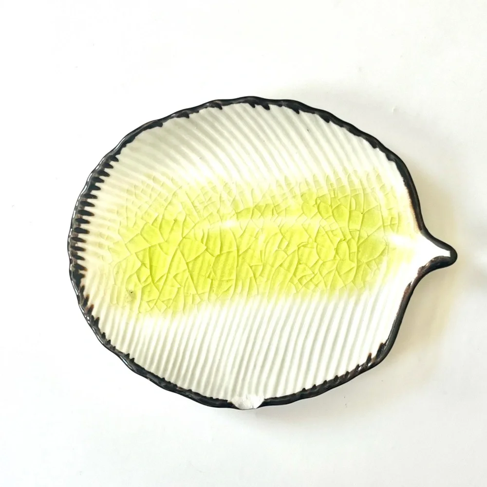 Crate & Barrel glass leaf ceramic jewelry plate